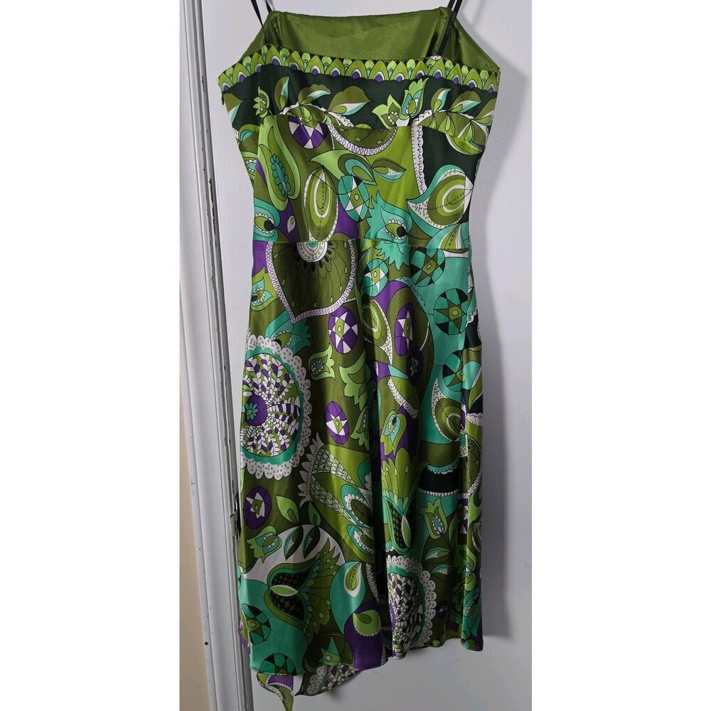 Strapless Silk Laundry 90s Midi Slip Retro Floral Dress Size 12 Green Y2K Sexy - Picture 6 of 7